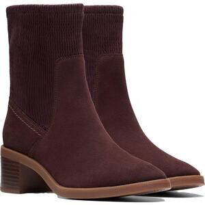 Clarks Women Lileigh Holly Block Heel Mid Calf Booties Size US 8.5M Dark Brown